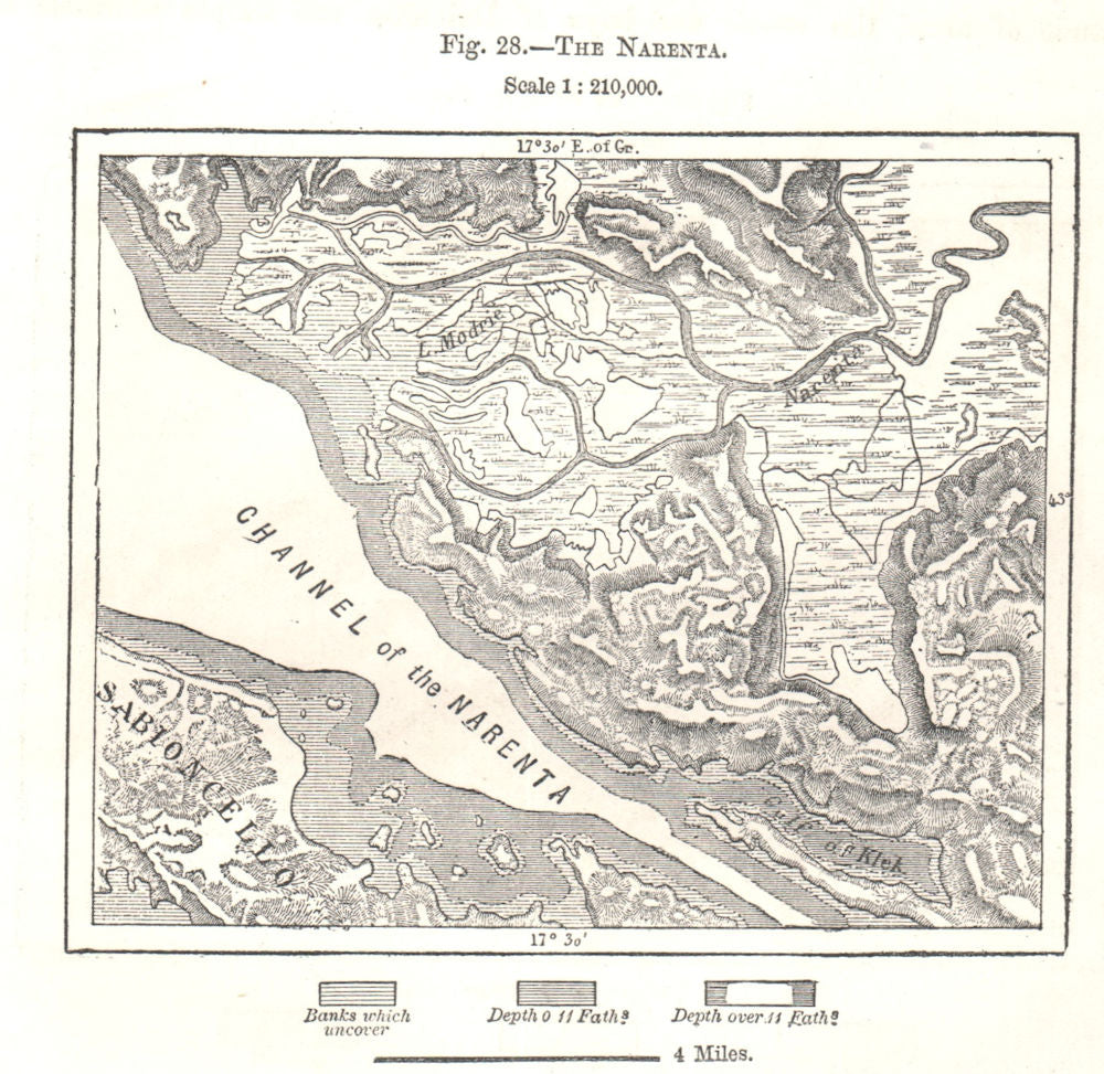 The Narenta. Croatia. Sketch map 1885 old antique vintage plan chart